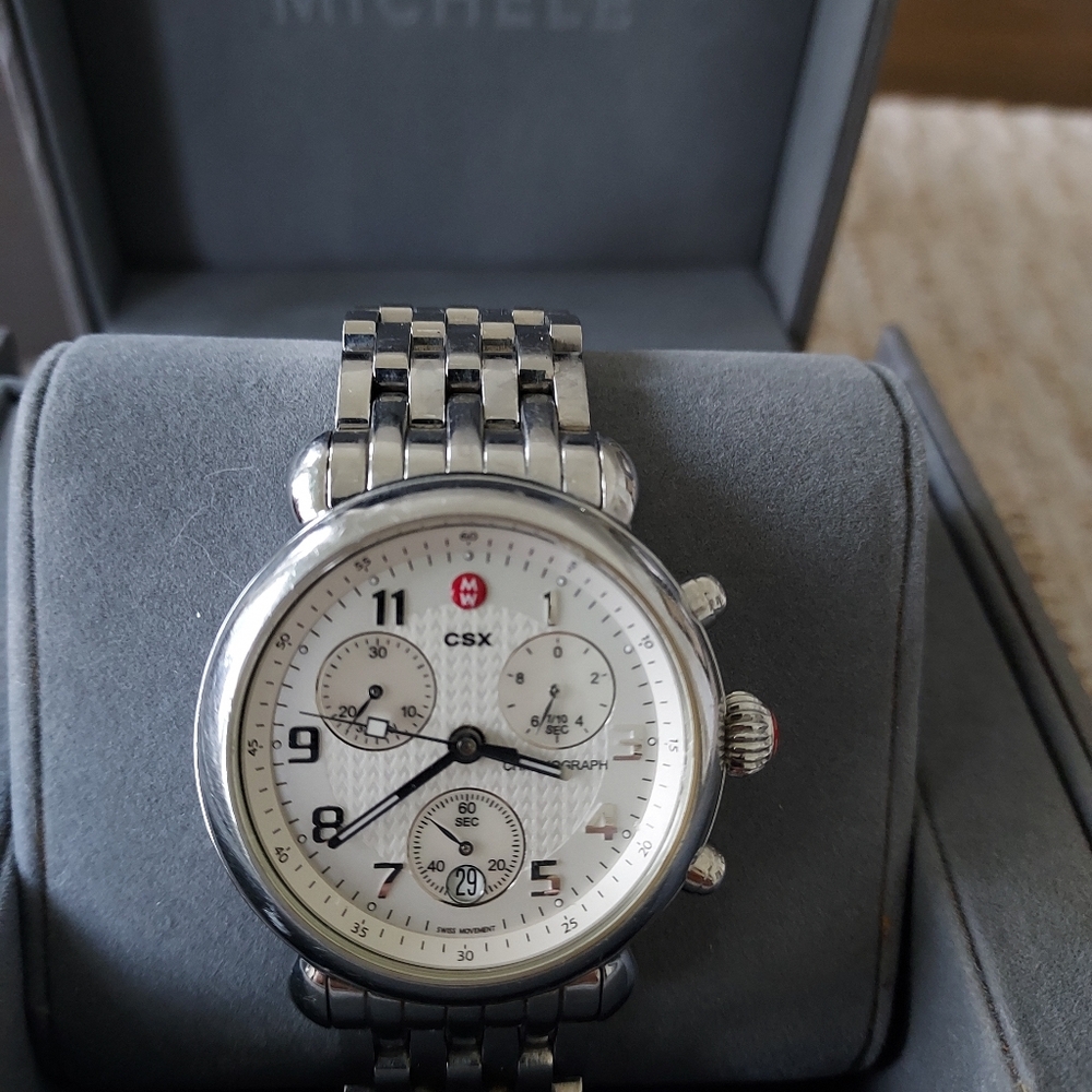Michele Silver Women Watch Large Face, All Orginal Packaging - Picture 5 of 11